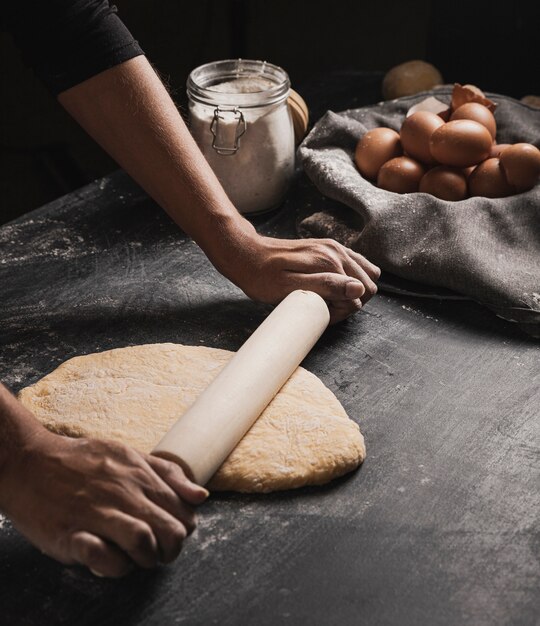 Composizione di pasta di rotolamento vista laterale