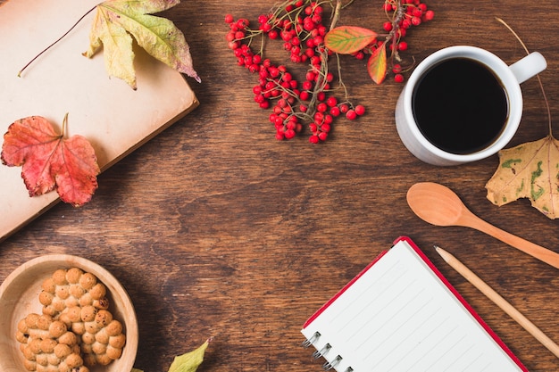 Composizione in autunno vista dall&#39;alto con lo spazio della copia