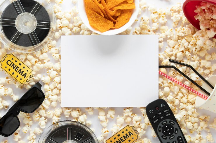 Foto gratuito composizione negli elementi del film di vista superiore su fondo bianco con la carta bianca