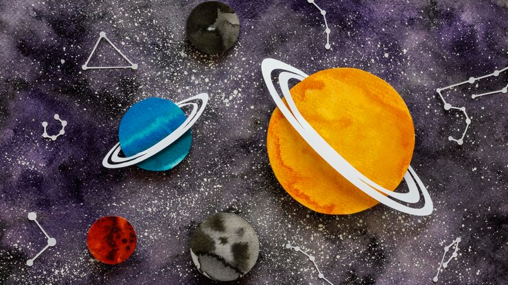 Foto gratuito composizione piatta laica di pianeti di carta creativa