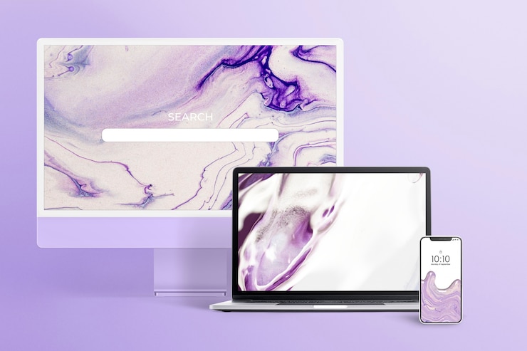 Foto gratuito computer, laptop, schermo del telefono con estetica astratta in marmo