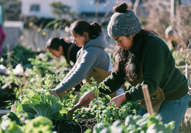 Comunità di persone che lavorano insieme in agricoltura per coltivare cibo