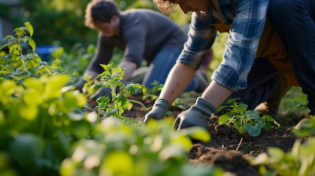 Comunità di persone che lavorano insieme in agricoltura per coltivare cibo