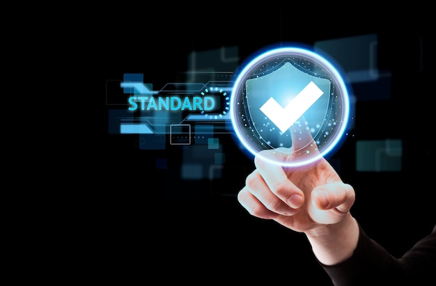 Concetto di collage standard per il controllo della qualità