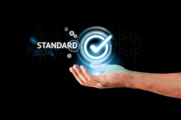 Concetto di collage standard per il controllo della qualità