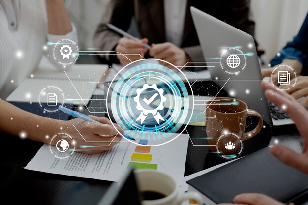 Concetto di collage standard per il controllo della qualità