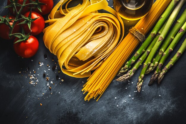 Concetto di cucina con ingredienti per cucinare