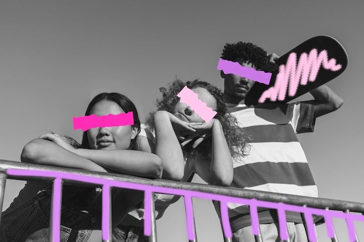 Foto gratuito concetto di editing a blocchi di colore con persone in posa