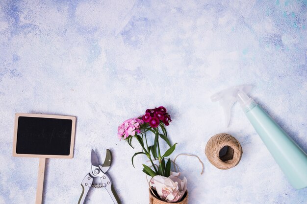 Concetto di giardinaggio piatto laici con copyspace