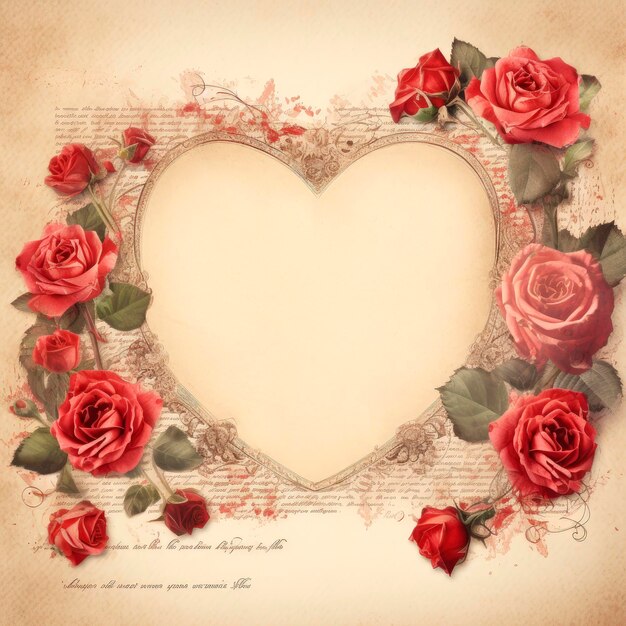 Concetto di Happy Valentine's Day su foglio di carta vintage con rose