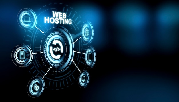 Concetto di hosting di siti Web con icone