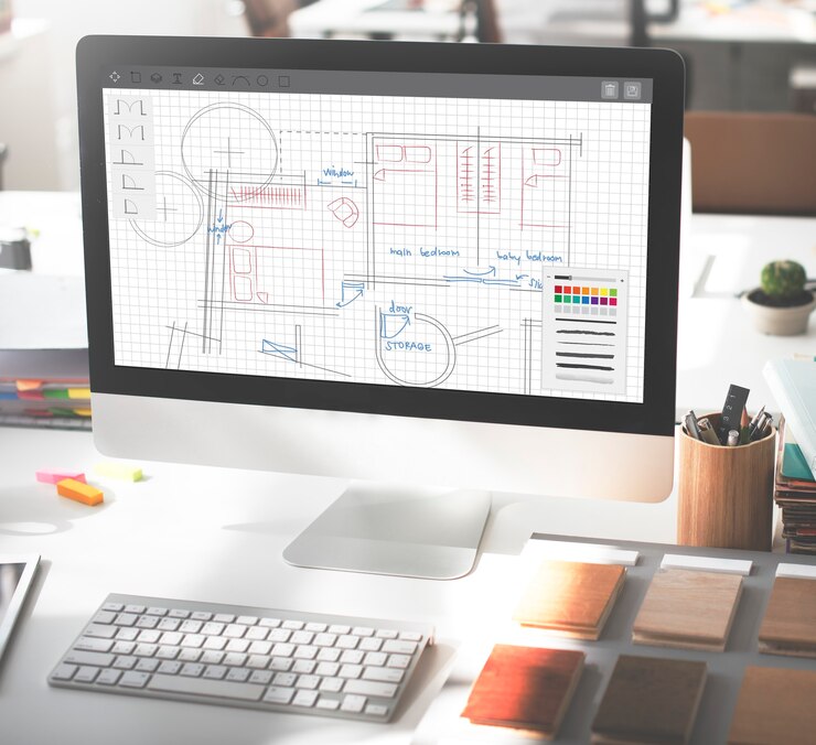 Foto gratuito concetto di lavoro del layout del progetto del piano di architettura