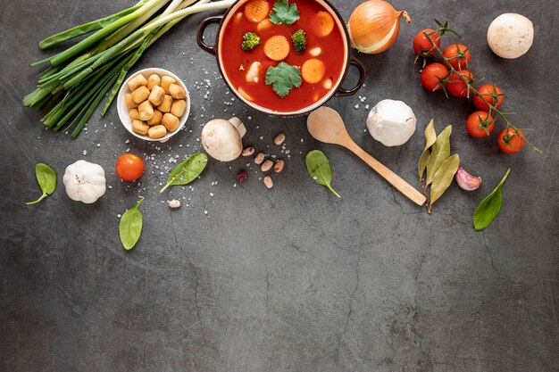 Concetto di mangiare zuppa di pomodoro