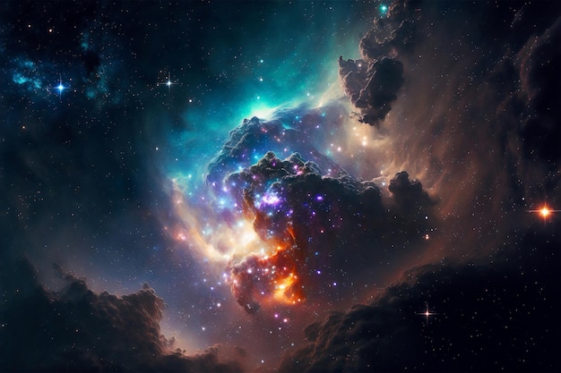 Concetto di nebulosa con galassie nel cosmo dello spazio profondo Scoperta dello spazio esterno e delle stelle nell'universo