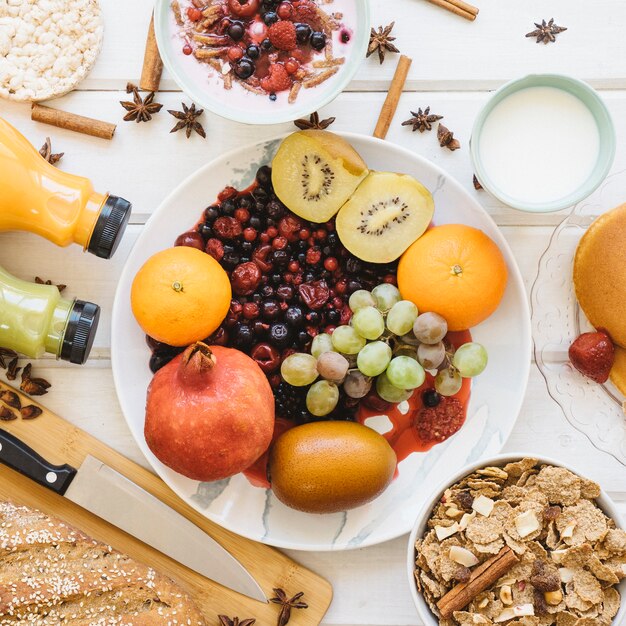 Concetto di prima colazione sana con piatto