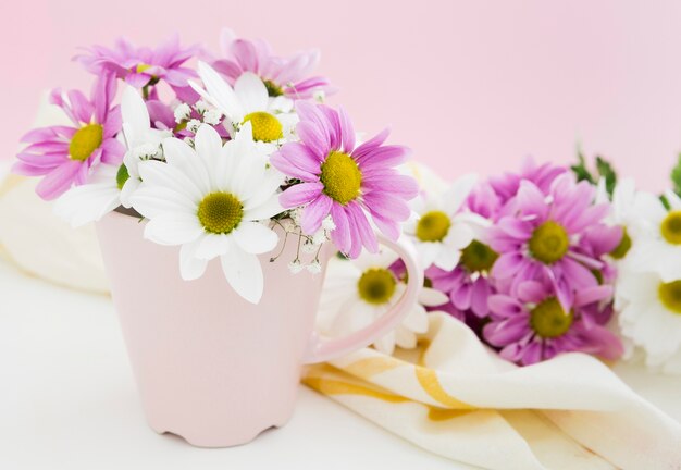Concetto di primavera con i fiori in un vaso