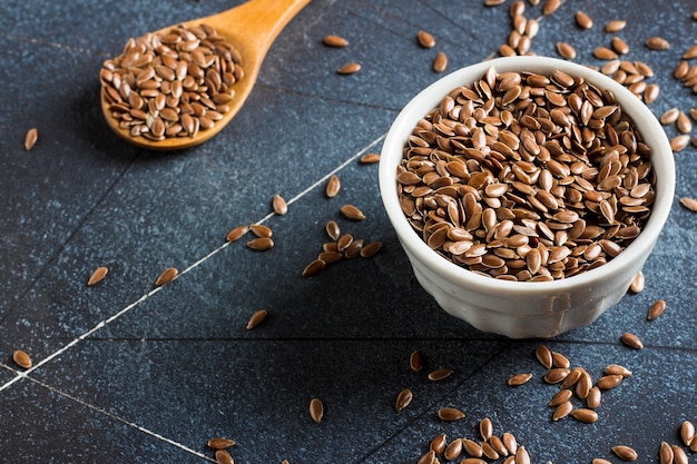 Concetto sano dell&#39;alimento biologico del superfood del seme di lino dei semi di lino