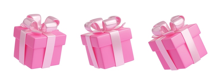 Foto gratuito confezione regalo di rendering 3d con set di pacchetti di nastri rosa