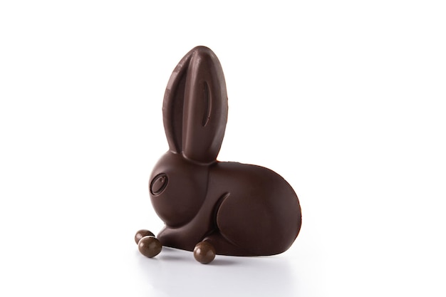 Coniglietto di cioccolato di Pasqua isolato su priorità bassa bianca