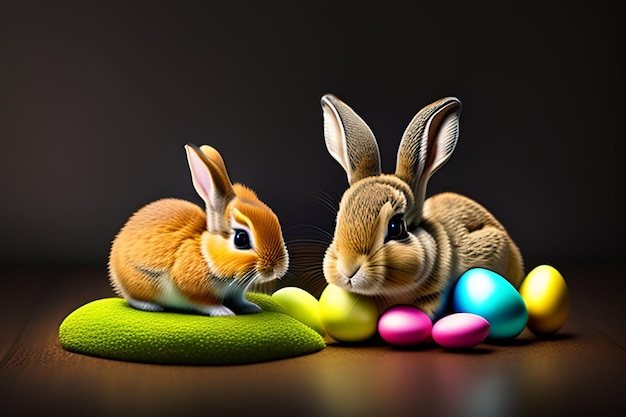 Coniglietto di Pasqua e uova con uno sfondo scuro