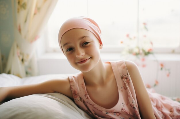 Consapevolezza della giornata mondiale del cancro con un bambino piccolo
