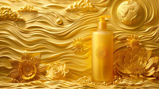 Contenitore di prodotti cosmetici con sfondo in rilievo solare ispirato all'art nouveau