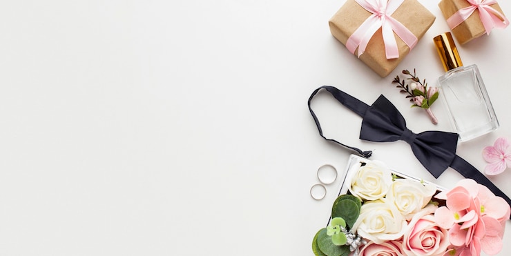 Foto gratuito copia spazio accessori per la sposa e lo sposo
