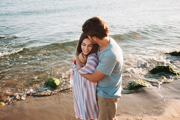 Coppia, amore, scena, spiaggia