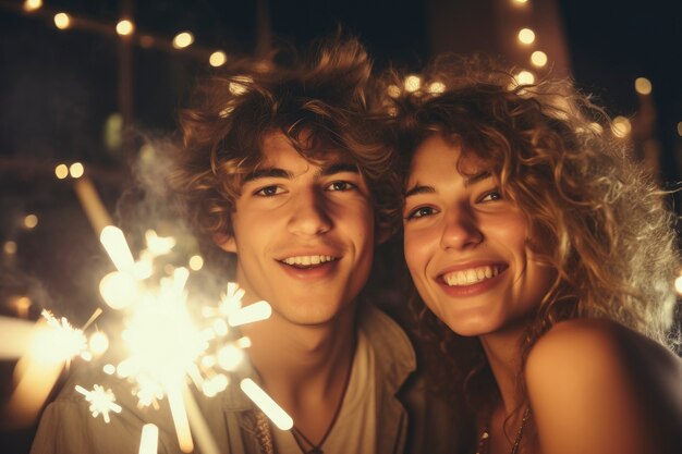 Coppia di media foto che festeggia il nuovo anno