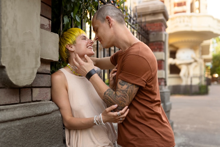 Foto gratuito coppia vista laterale essendo intima