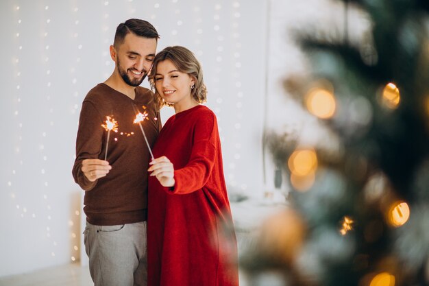 Coppie che celebrano il Natale insieme a casa