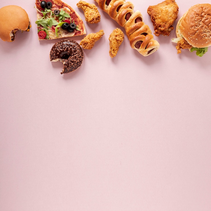 Foto gratuito cornice di cibo piatto laico con sfondo rosa