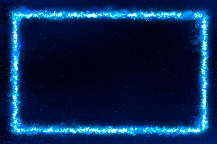 Foto gratuito cornice fuoco rettangolo blu con sfondo nero