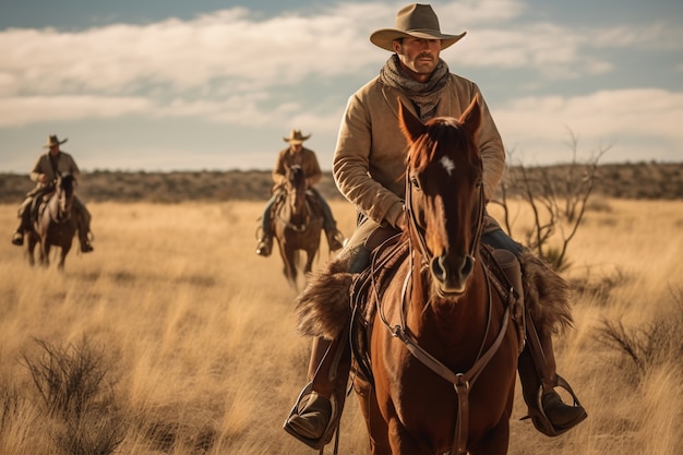 Cowboy che vanno nella vecchia città occidentale