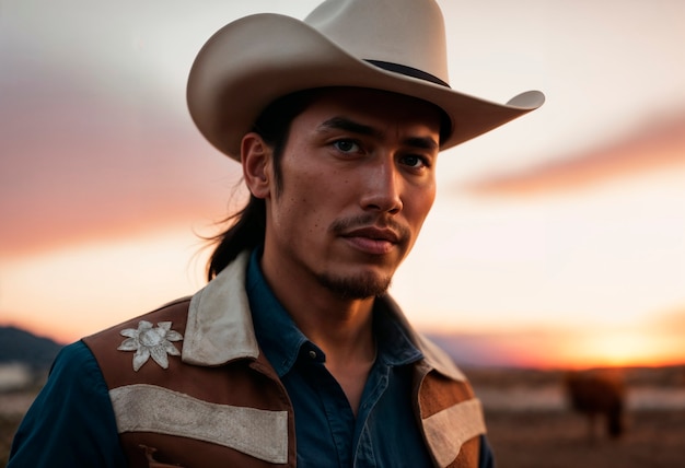 Cowboy con cappello in un ambiente fotorealistico