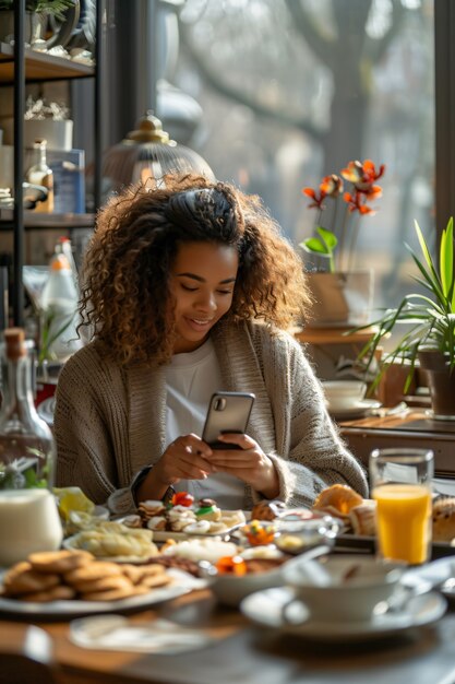 Creatore di contenuti alimentari che filma una varietà di piatti da caricare su Internet