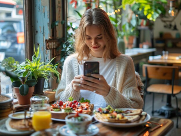 Creatore di contenuti alimentari che filma una varietà di piatti da caricare su Internet