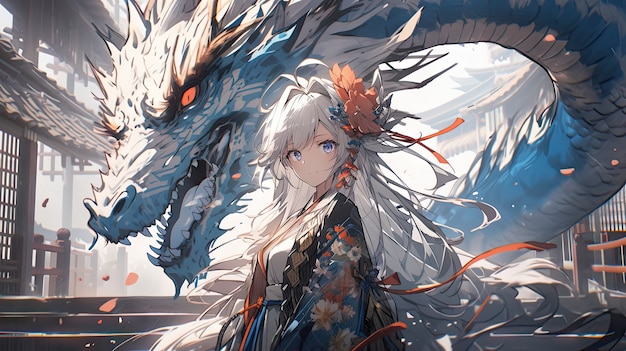 Creatura mitica del drago in stile anime