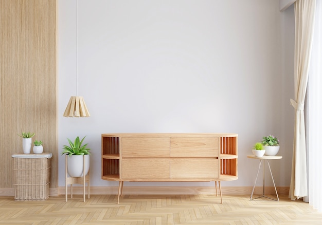 Credenza in legno all'interno del soggiorno con spazio copia