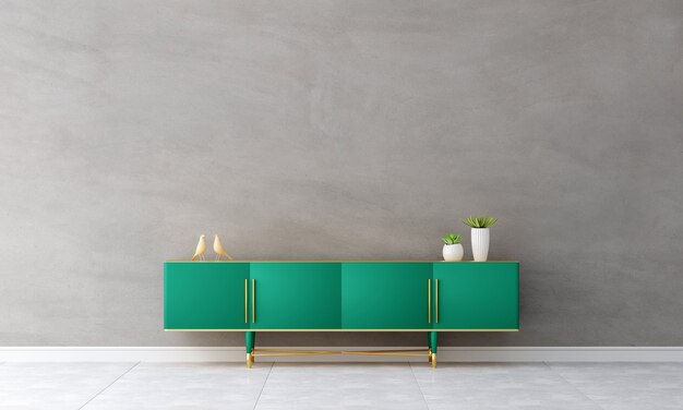 Credenza verde nell'interno del soggiorno