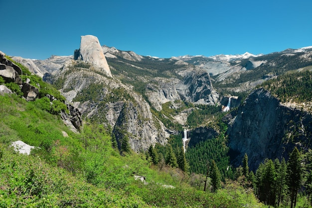 Cresta montuoso dello Yosemite con cascata.