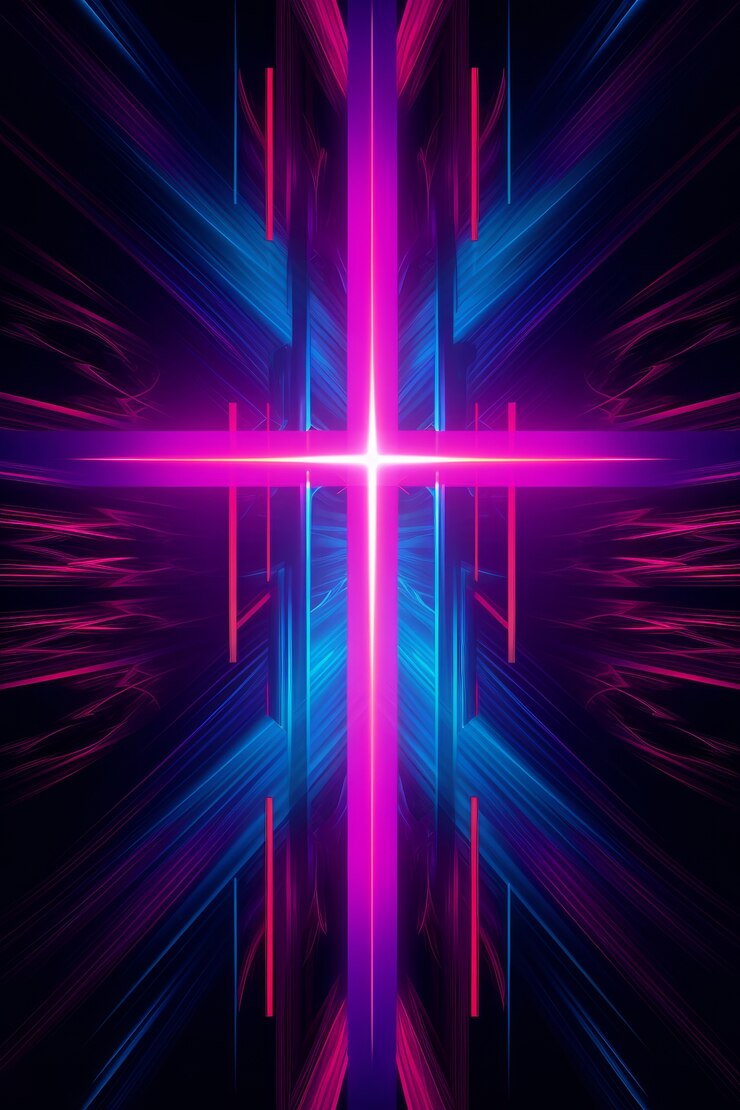 Foto gratuito croce 3d con luci brillanti