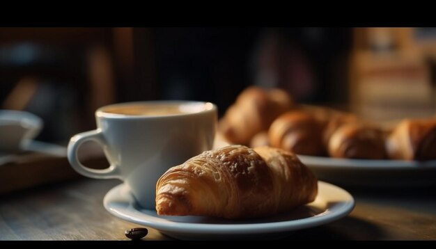 Croissant e caffè appena sfornati per la colazione generati da AI