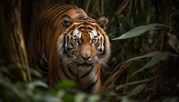 Cucciolo di tigre del Bengala che fissa la bellezza nella natura generata dall'intelligenza artificiale