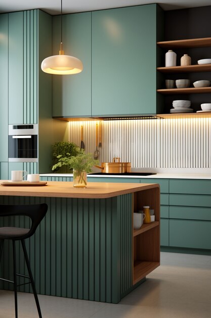 Cucina moderna con decorazioni e arredi interni contemporanei