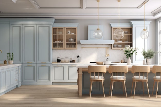 Cucina moderna con decorazioni e arredi interni contemporanei