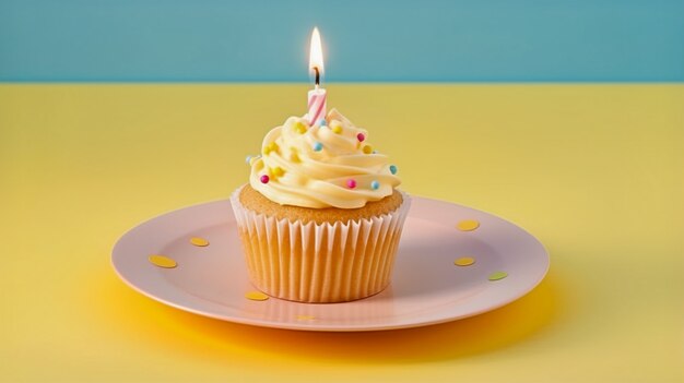 Cupcake dall'aspetto delizioso con candela accesa