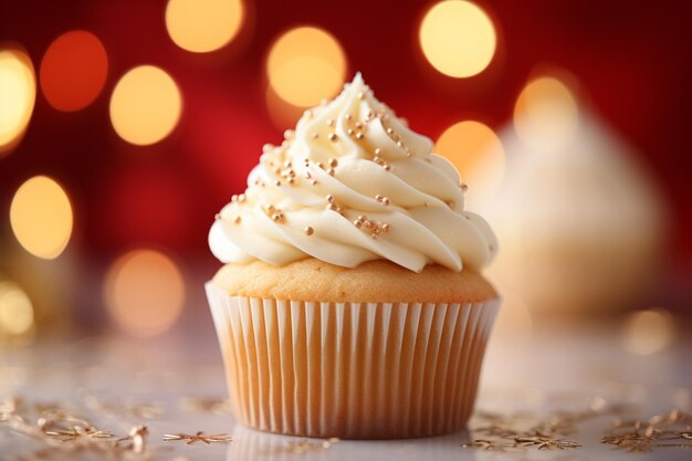 Cupcake dessert a una festa con striscioni di luci bokeh