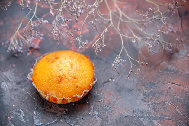 Cupcake vista ravvicinata dall'alto un cupcake appetitoso e rami di un albero