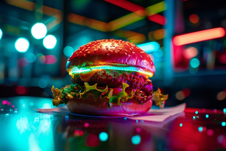 Foto gratuito curiosità sul cibo di strada alla luce del neon